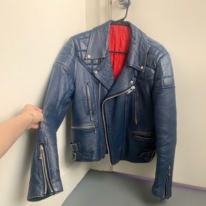blue leather jacket